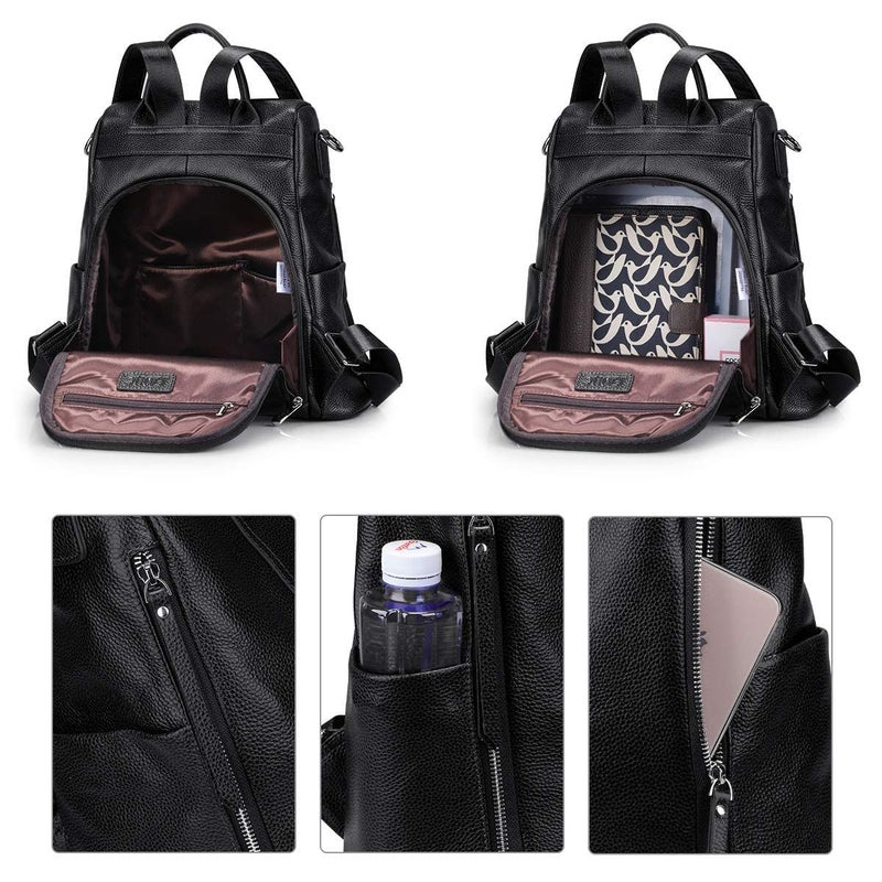 S-ZONE Leather Backpack Purses for Women Antitheft Rucksack Shoulder Bag Medium - Image 3